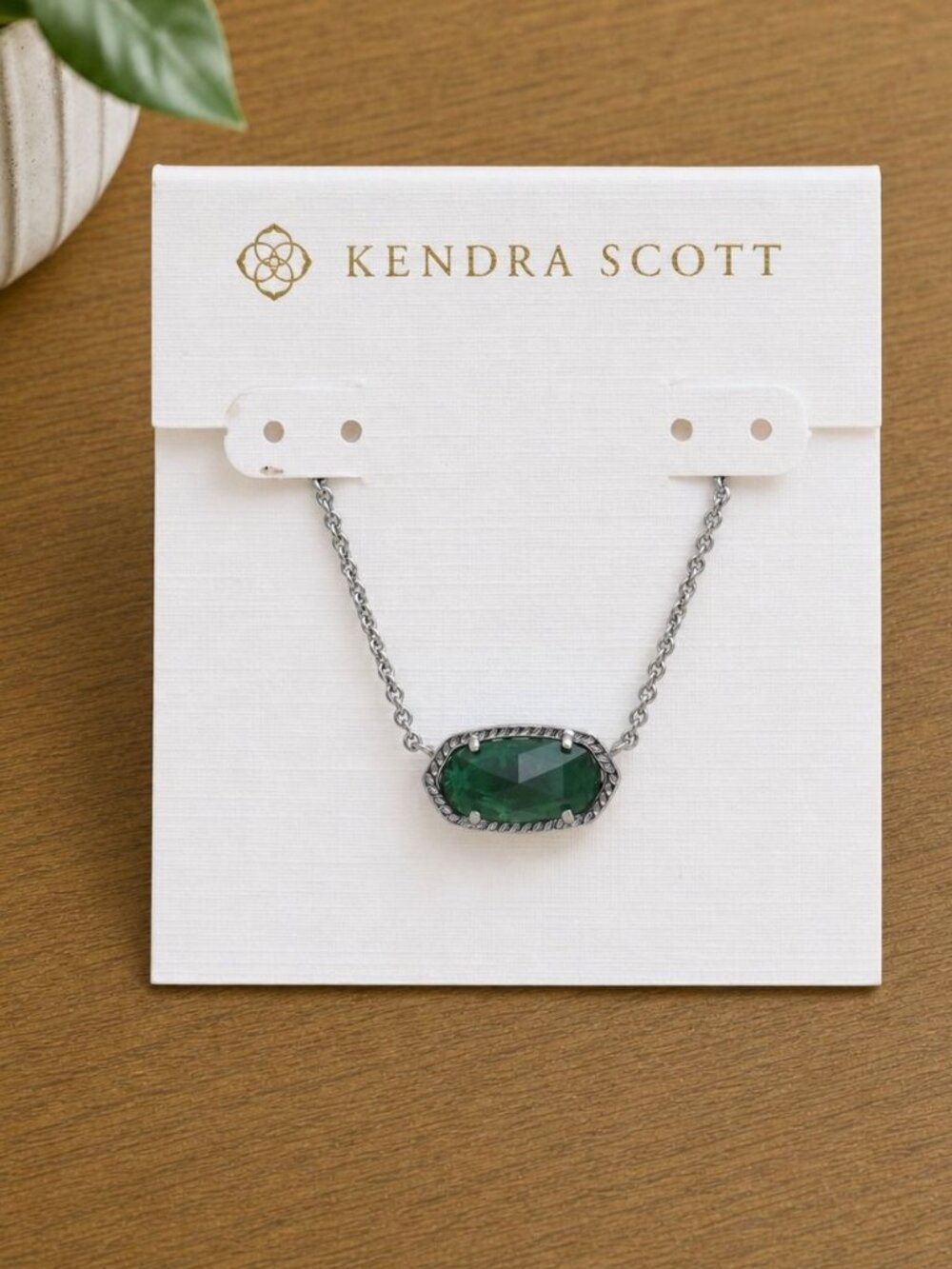 Kendra Scott Elisa Silver Green Cat's Eye Pendant Necklace
